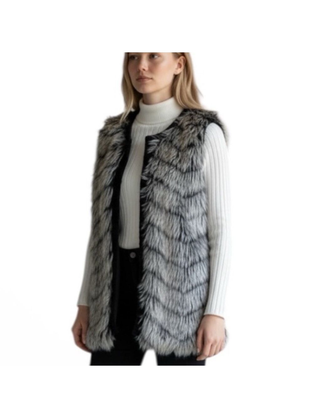 Eyeshadow Faux Fur Sweater Vest in Brown Size M